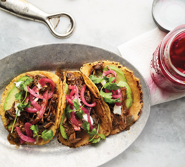 agave braised pork shoulder tacos